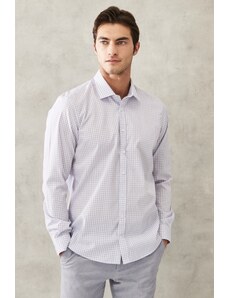 ALTINYILDIZ CLASSICS Men's White-blue Non-Iron Non-Iron Slim Fit Slim Fit Classic Collar 100% Cotton Check Shirt.