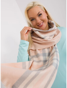 Fashionhunters Světle růžový a šedý elegantní kostkovaný šátek