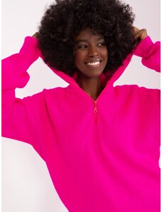 Fashionhunters Fluo růžový volný svetr s manžetami