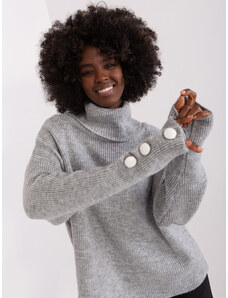 Fashionhunters Šedý dámský svetr s knoflíky na rukávech