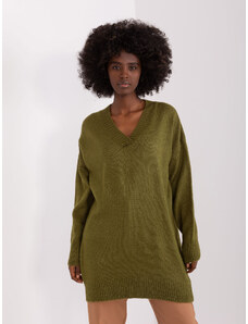 Fashionhunters Khaki dlouhý klasický svetr s manžetami