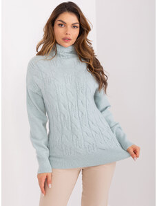 Fashionhunters Lehký mátový pletený svetr s rolákem