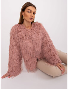 Fashionhunters Tmavě růžová přechodná bunda s eko kožešinou