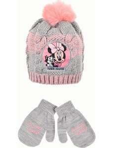 DISNEY MINNIE MOUSE ŠEDO-RŮŽOVÁ ZIMNÍ SADA ČEPICE A RUKAVIC Šedá