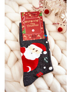 Kesi Pánské vánoční bavlněné ponožky s Santa Clausem Tmavě šedá