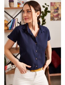 armonika Women's Navy Blue Short Sleeve Shirt