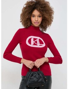 Svetr Karl Lagerfeld dámský, červená barva, lehký, s pologolfem