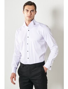 ALTINYILDIZ CLASSICS Men's White Anti-Iron Anti-Crinkle, Slim Fit Slim Fit 100% Cotton Shirt with Collar Collar.