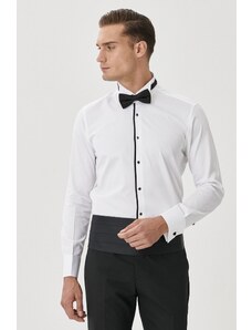 ALTINYILDIZ CLASSICS Men's White-black Tuxedo Collar Tailored Slim Fit Slim Fit Shirt