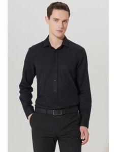 ALTINYILDIZ CLASSICS Men's Black Slim Fit Slim Fit Classic Collar Dobby Shirt.