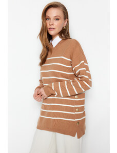 Trendyol Camel pruhovaný pletený svetr