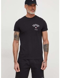 Bavlněné tričko Tommy Hilfiger černá barva, s potiskem, MW0MW33689