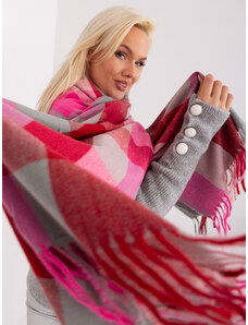 Fashionhunters Růžový a červený kostkovaný dámský šátek
