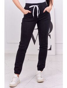 K-Fashion Džínové kalhoty se stahovací šňůrkou v pase černé
