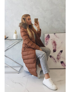 K-Fashion Prošívaná zimní bunda s kapucí camel