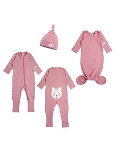 Moniel overal + body s čepicí souprava pro novorozence Dots růžová