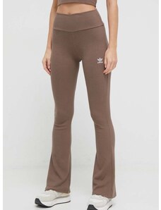 Kalhoty adidas Originals Essentials Rib Flared Pants dámské, hnědá barva, zvony, high waist, IR5945