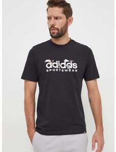 Bavlněné tričko adidas černá barva, s potiskem, IS2863