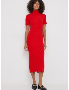 Šaty Tommy Hilfiger červená barva, midi, WW0WW40986