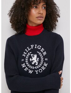 Bavlněný svetr Tommy Hilfiger tmavomodrá barva, hřejivý