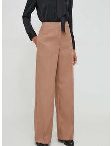 Kalhoty Calvin Klein dámské, béžová barva, jednoduché, high waist