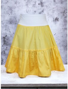 ŠatySukně Žlutá plátěná volánová sukně, bílý pas