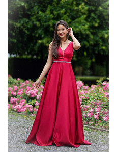 EVA & LOLA Maturitní saténové šaty BRIGITTE červené Barva: Červená,