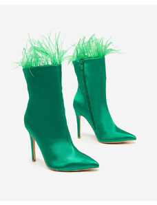 Super mode Royalfashion Dámské zelené péřové kozačky Wenelika - Zelená