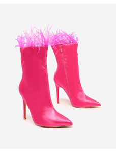 Super mode Royalfashion Fuchsiové dámské péřové kozačky Wenelika - Růžová || Fuchsiová || Tmavě růžová
