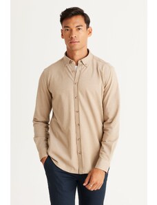 ALTINYILDIZ CLASSICS Men's Mink Slim Fit Slim Fit Button-down Collar Pique Patterned Knitted Shirt.