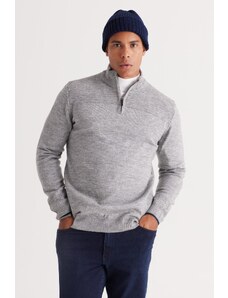 ALTINYILDIZ CLASSICS Men's Gray Melange Standard Fit Normal Cut High Bato Neck Raised Soft Textured Knitwear Sweater