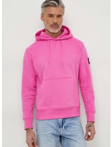 Bavlněná mikina Calvin Klein Jeans pánská, růžová barva, s kapucí, s aplikací