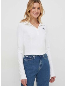 Tričko s dlouhým rukávem Calvin Klein Jeans bílá barva, J20J222556