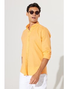 AC&Co / Altınyıldız Classics Men's Orange Tailored Slim Fit Buttoned Collar Linen Look 100% Cotton Flamed Shirt
