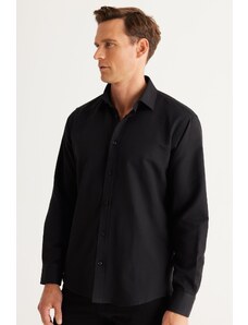 ALTINYILDIZ CLASSICS Men's Black Comfort Fit Comfortable Cut Classic Collar Dobby Shirt.