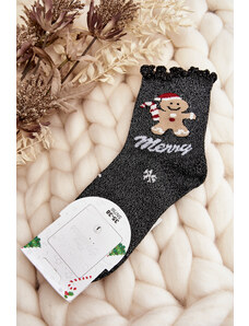 Kesi Dámské lesklé vánoční ponožky černé