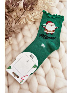 Kesi Dámské lesklé vánoční ponožky s Santa Clausem, zelené