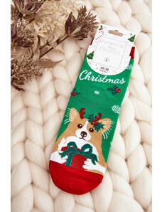 Kesi Dámské vánoční ponožky se psem, zelené