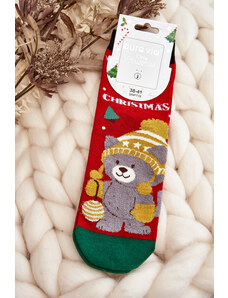 Kesi Dámské vánoční ponožky s medvídkem, červené
