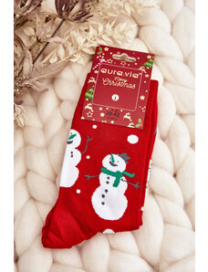 Kesi Pánské vánoční bavlněné ponožky se sněhuláky, červená