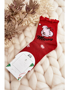 Kesi Dámské lesklé vánoční ponožky se sněhulákem červeným