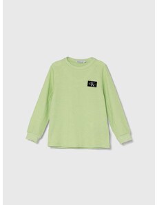 Dětská bavlněná košile s dlouhým rukávem Calvin Klein Jeans zelená barva