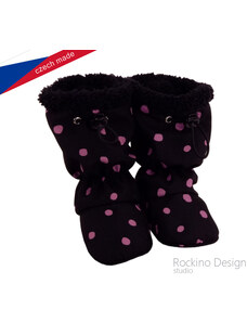 Rockino Dětské softshellové capáčky 6337 - růžové puntíky na černé