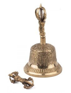 Nepál Tibetský zvonek DILBU zlatý IV. ↑ 20 cm