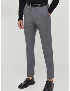 Vlněné kalhoty Calvin Klein šedá barva, jednoduché