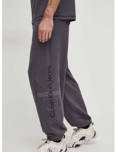 Bavlněné tepláky Calvin Klein Jeans šedá barva, s aplikací, J30J324953