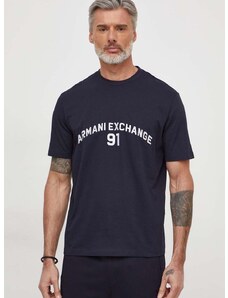 Bavlněné tričko Armani Exchange tmavomodrá barva, s aplikací, 3DZTLP ZJLFZ