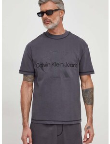 Bavlněné tričko Calvin Klein Jeans šedá barva, s aplikací, J30J324673