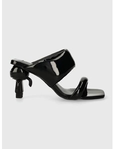 Kožené pantofle Karl Lagerfeld IKON HEEL dámské, černá barva, na podpatku, KL39005A