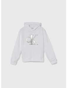 Dětská mikina Calvin Klein Jeans bílá barva, s kapucí, s potiskem